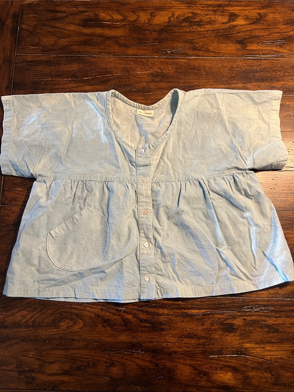Hey Johanna Handmade & Hand-Dyed Baby Blue Cropped Peplum Button Up Top - Picture 3 of 12
